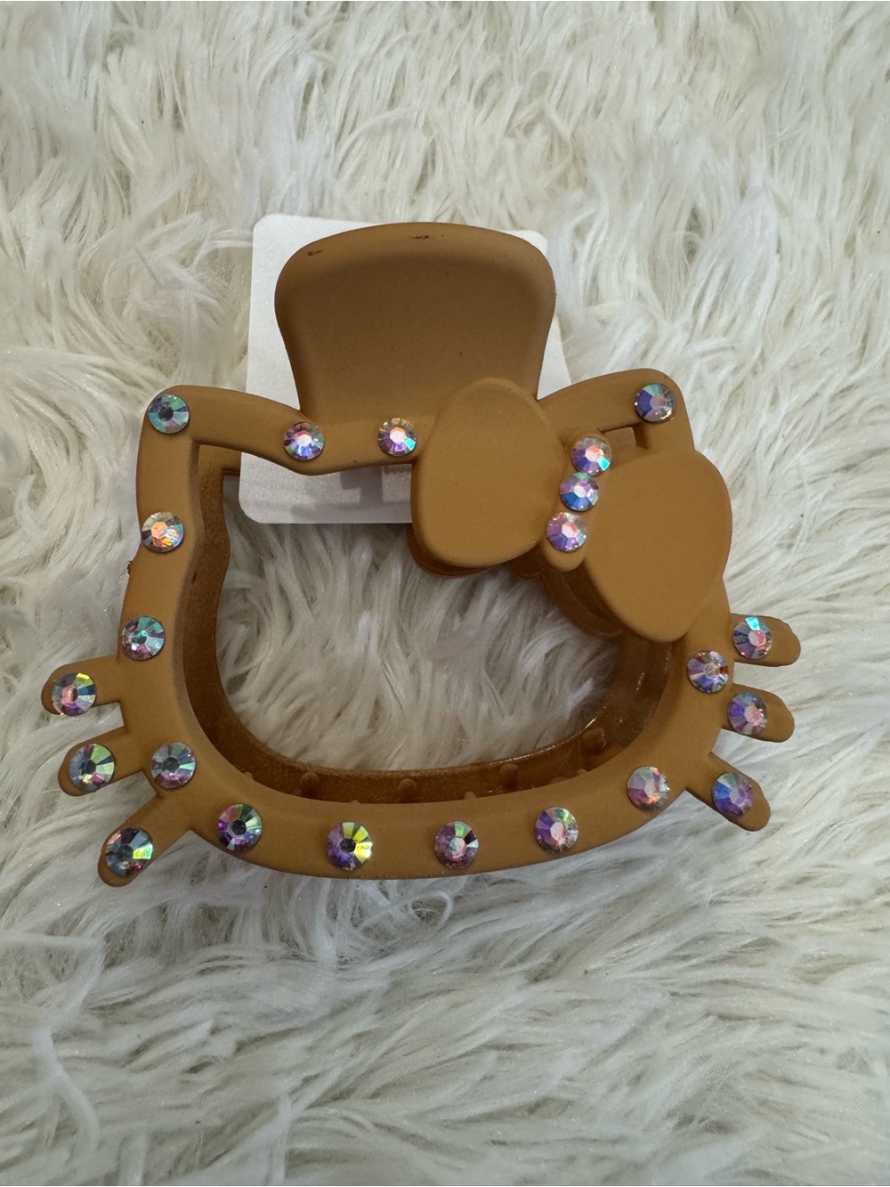 Hello kitty  Rhinestone Bow Hair Clip claw - Tan